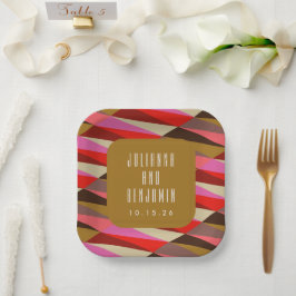 Plato De Papel Moderno y elegante Personalizado de Boda geométric