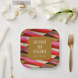 Plato De Papel Moderno y elegante Personalizado de Boda geométric