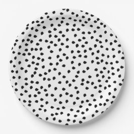 Plato De Papel Moderno y elegante Polka puntos Negro y blanco