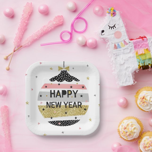 Plato De Papel Moderno y hermoso año nuevo colorido (Fiesta)
