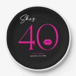 Plato De Papel Moderno y minimal Lips rosadas ella cumple 40 años