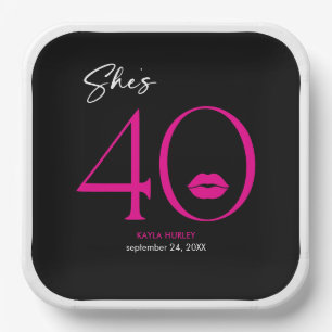 Plato De Papel Moderno y minimal Lips rosadas ella cumple 40 años