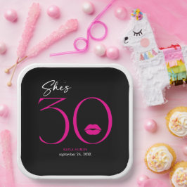 Plato De Papel Moderno y minimal Lips rosados ella cumple 30 años