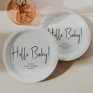 Plato De Papel Moderno y simple Hola Bebé! Baby Shower