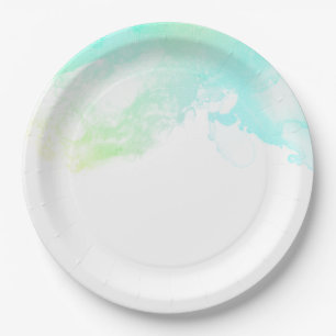 Plato De Papel Modernos Abstractos Aguas Verdes y Azules Swirls