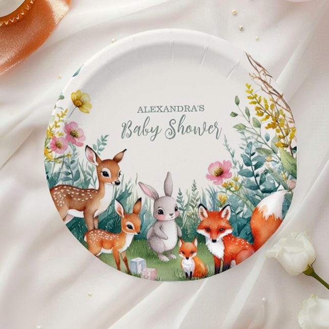 Plato De Papel Modernos animales de Woodland Forestal Baby Shower (Subido por el creador)