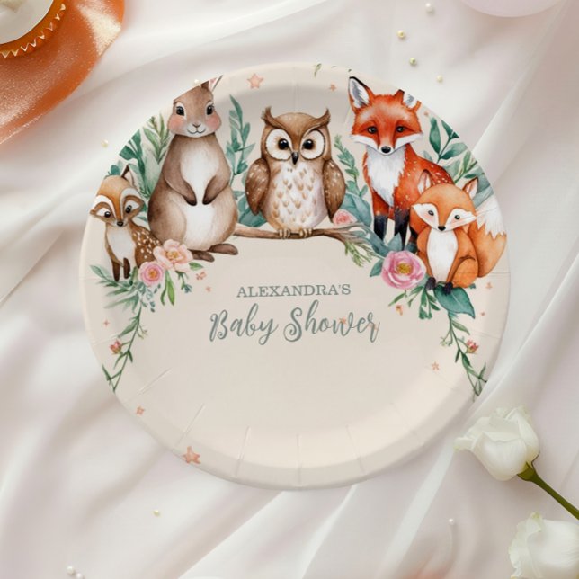 Plato De Papel Modernos animales de Woodland Forestal Baby Shower (Subido por el creador)