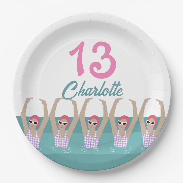 Plato De Papel Modernos nadadores artísticos Fiesta de cumpleaños (Anverso)