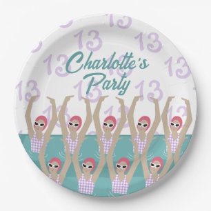 Plato De Papel Modernos nadadores artísticos Fiesta de cumpleaños