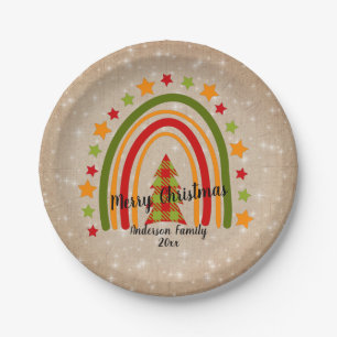 Plato De Papel Modernos Navidades arcoiris Tartán Tree 20xx Texto