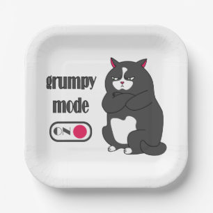 Plato De Papel Modo gruñón en gato gordo gracioso