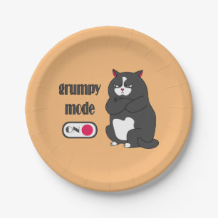 Plato De Papel Modo gruñón en gato gordo gracioso