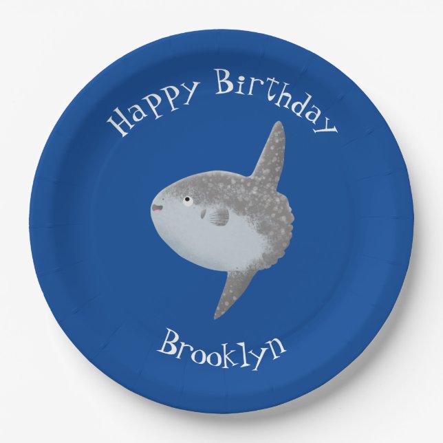Plato De Papel Mola mola de pez luna oceánica lindo personalizado (Anverso)