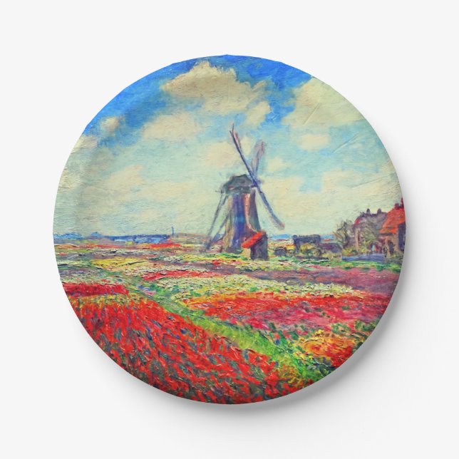 Plato De Papel Molino de viento Monet Tulips (Anverso)