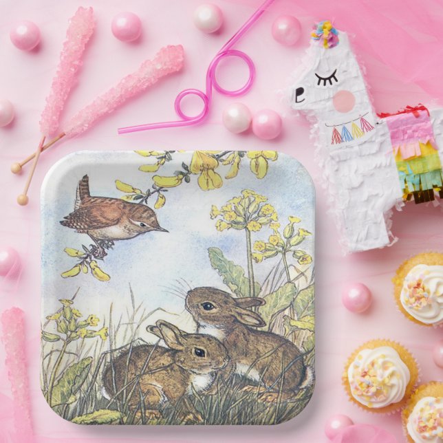 Plato De Papel Molly Brett Cute conejitos Wren Forsythia  (Fiesta)