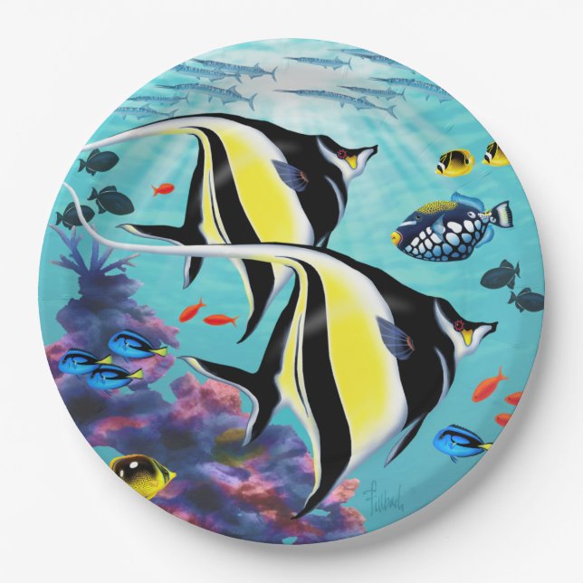 Plato De Papel Molokini Cove Hawaiian Angel Fish Tropical (Anverso)