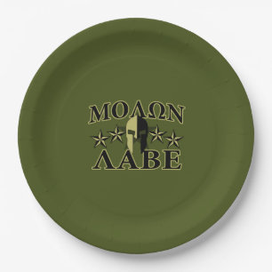 Plato De Papel Molon Labe Spartan 5 estrellas Olive Green