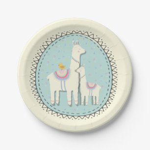 Plato De Papel momma de la llama y placas de papel del bebé