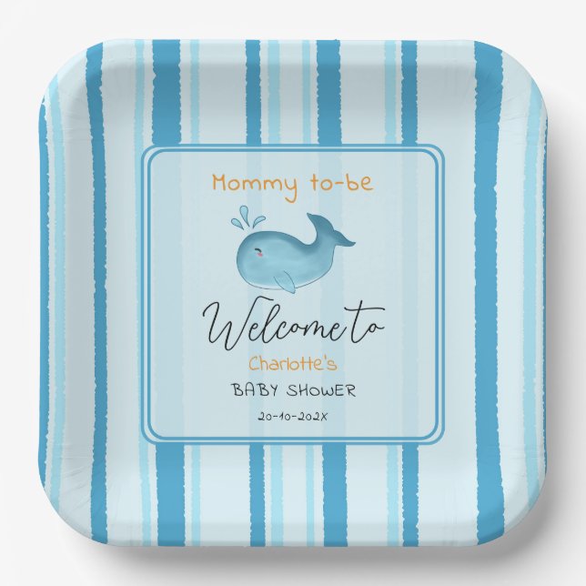 Plato De Papel Mommy To Be Cute Whale Baby Shower (Anverso)