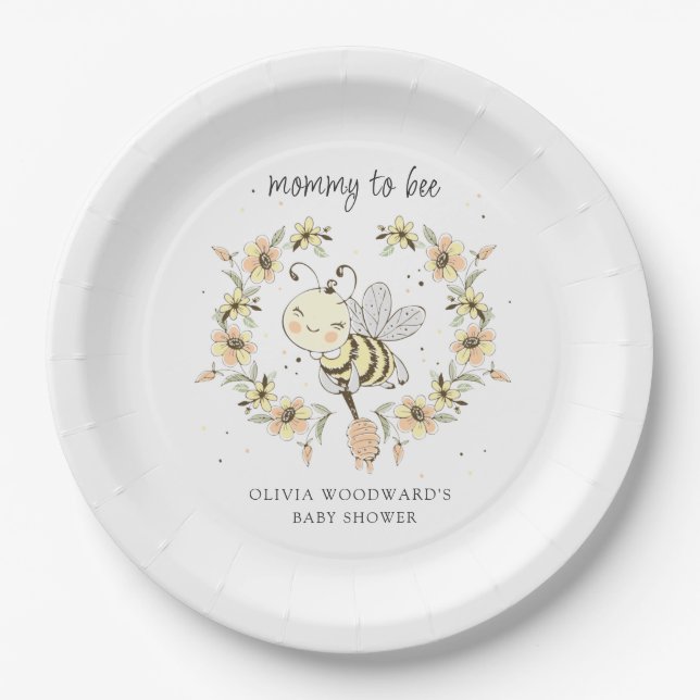 Plato De Papel Mommy To Bee Baby Shower  (Anverso)