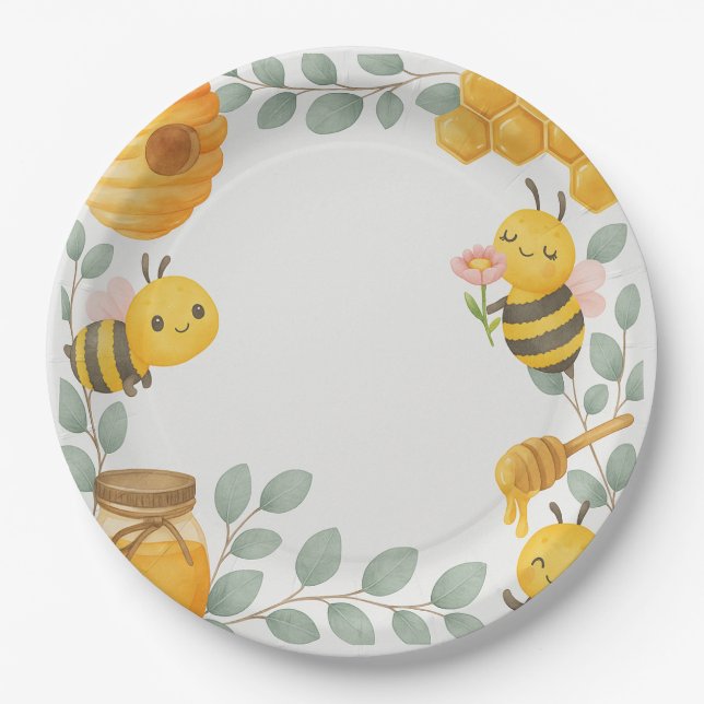 Plato De Papel Mommy to Bee Baby Shower Paper Plates (Anverso)