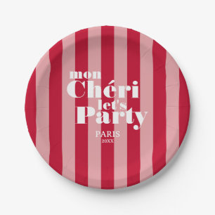 Plato De Papel Mon Cherie Let's Fiesta Cherry Red Bold Stripe