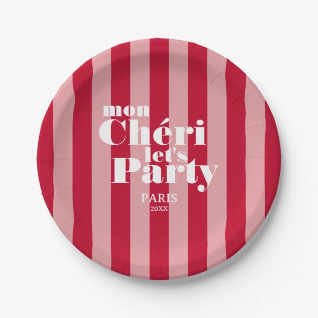 Plato De Papel Mon Cherie Let's Fiesta Cherry Red Bold Stripe (Anverso)