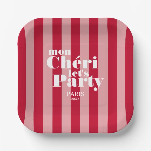 Plato De Papel Mon Cherie Let's Fiesta Cherry Red Bold Stripe (Anverso)