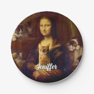 Plato De Papel Mona Lisa y su gato
