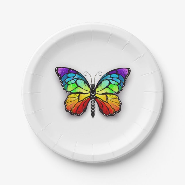 Plato De Papel Monarca de mariposa arcoiris (Anverso)