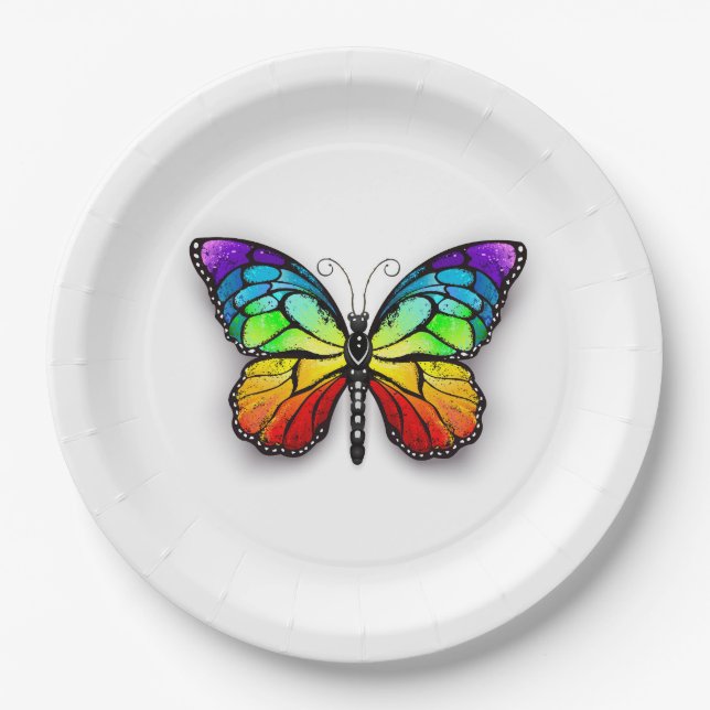Plato De Papel Monarca de mariposa arcoiris (Anverso)