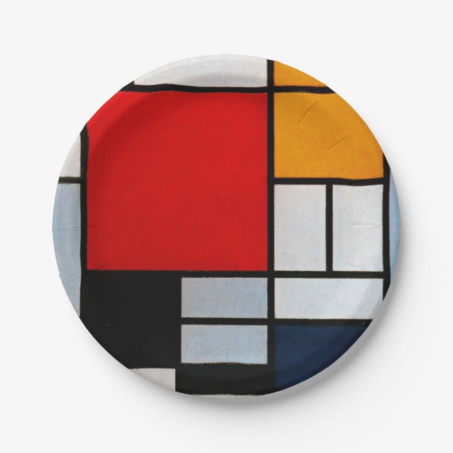 Plato De Papel Mondrian - Composición con el plano rojo grande (Anverso)