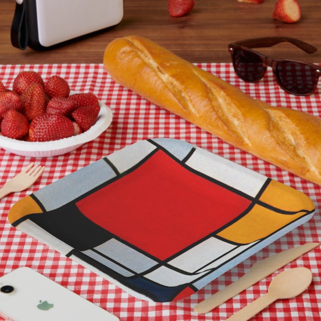 Plato De Papel Mondrian - Composición con el plano rojo grande (Picnic)