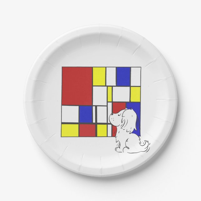 Plato De Papel Mondrian Inspirado Manzanilla (Anverso)