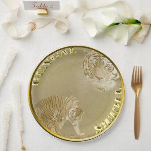 Plato De Papel Moneda de oro de los tigres de Bengala, placas de