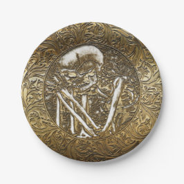 Plato De Papel Moneda de tesoro vintage calavera esqueleto dorado