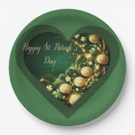Plato De Papel Monedas verdes y doradas del día de San Patricio