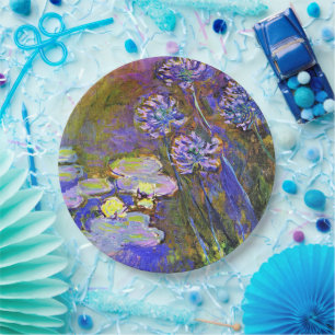 Plato De Papel Monet - Lilies de Agua y Agapanthus