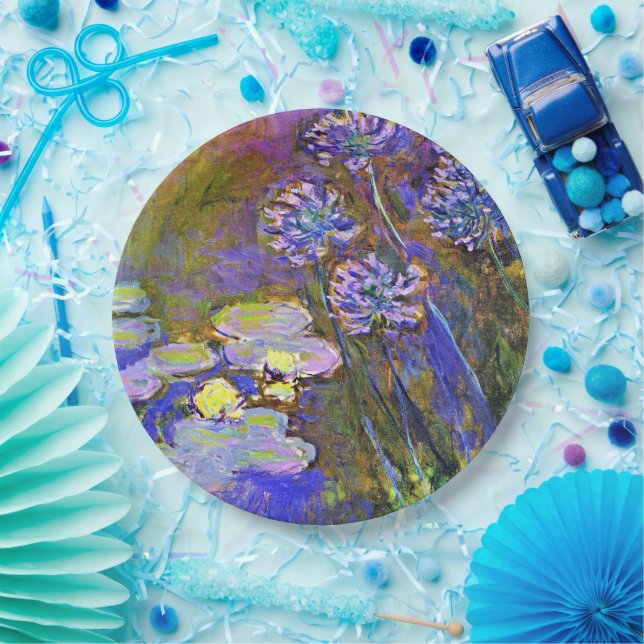Plato De Papel Monet - Lilies de Agua y Agapanthus (Fiesta)