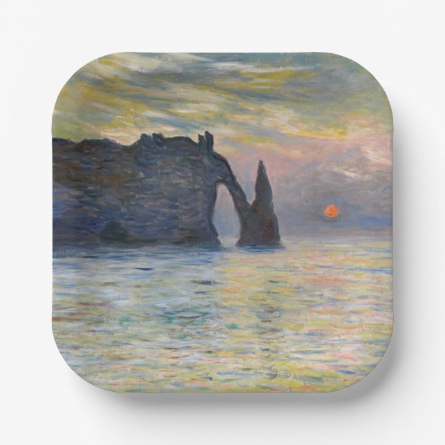 Plato De Papel Monet - Manneport, acantilado en Etretat, Sunset (Anverso)