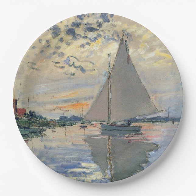 Plato De Papel Monet Sailboat Impresionismo Francés Arte Clásico (Anverso)