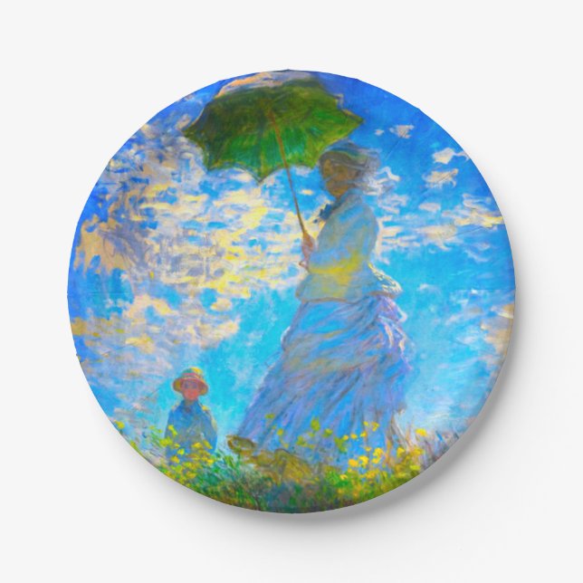 Plato De Papel Monet Woman con una sombrilla (Anverso)