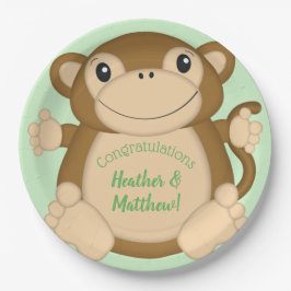 Plato De Papel Monkey Baby Shower Green