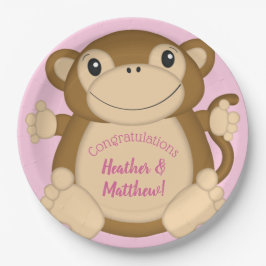 Plato De Papel Monkey Baby Shower Pink