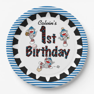 Plato De Papel Mono Béisbol 1 Placas de papel de cumpleaños feliz
