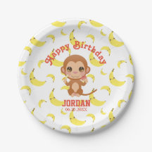 Mono de bebé bananero Happy Birday Paper Placas