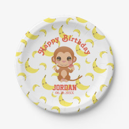 Plato De Papel Mono de bebé bananero Happy Birday Paper Placas