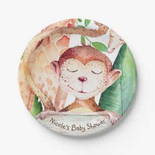 Plato De Papel Mono de la selva y Fiesta de Baby Shower de jirafa