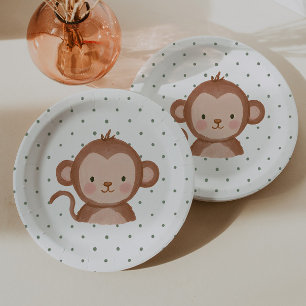 Plato De Papel Mono Safari de lunares para niños traviesos