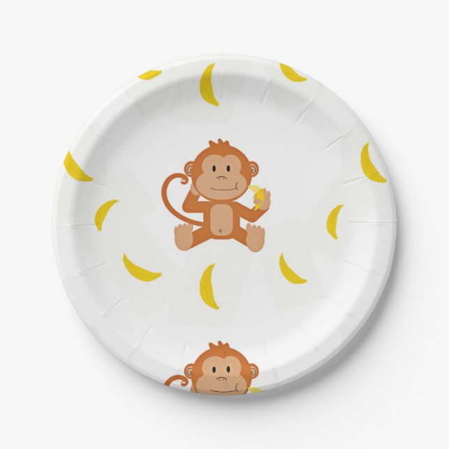 Plato De Papel Mono y plátanos (Anverso)